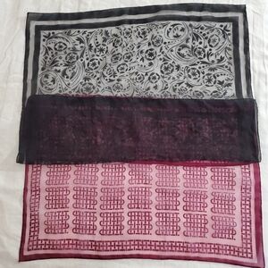 Lot Of Two Vintage Scarves RED & BLACK CHIFFON Orient Floral Burnout 26" Square